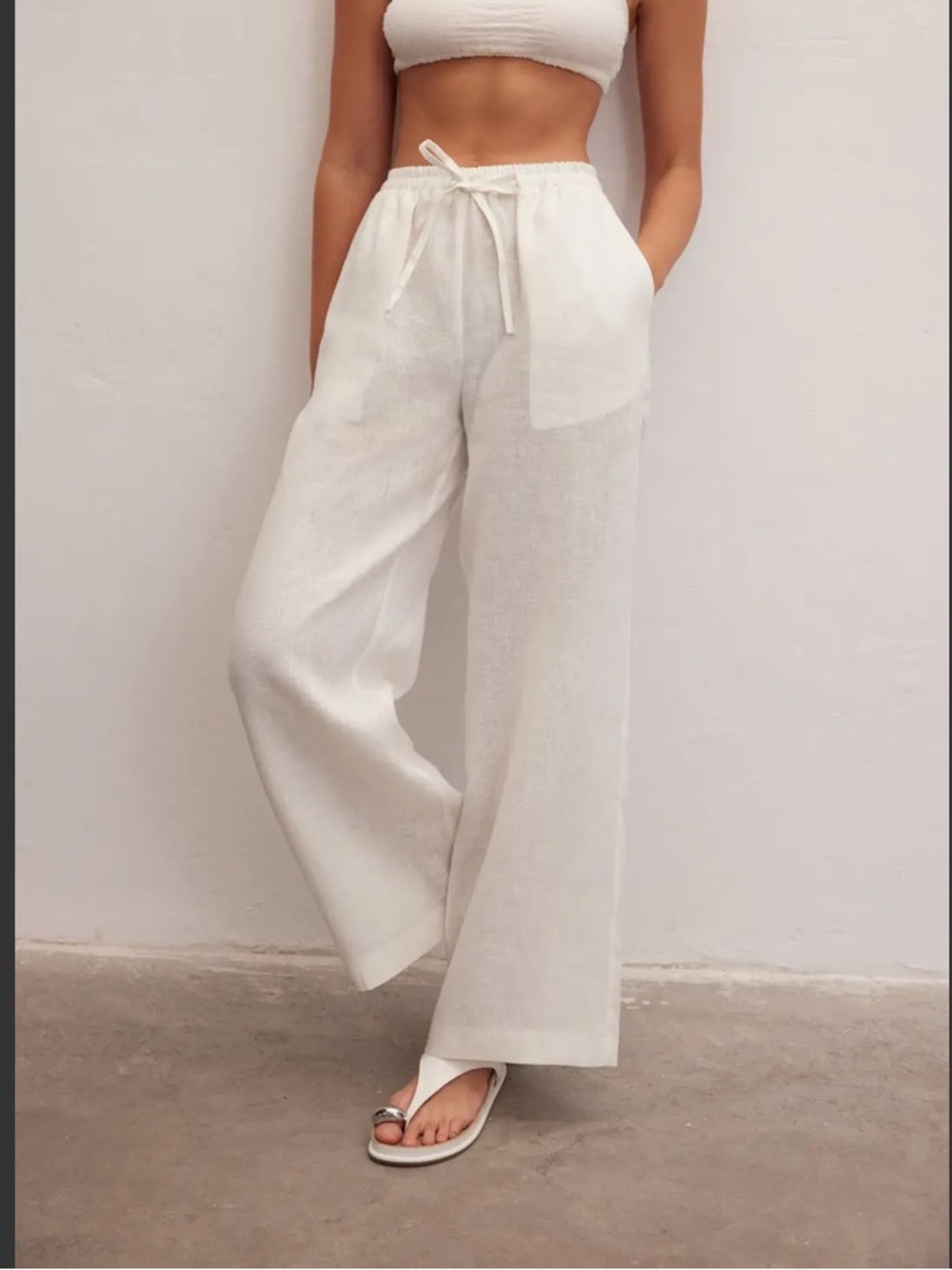 Le Cle Wide Leg 100% Linen Pants White sold out!
